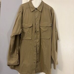 Ex Officio Travel Wear Poly Cotton Brown Metal Snaps Flap‎ Pockets Fishing Khaki